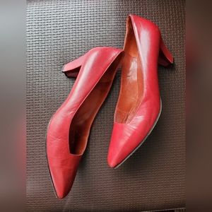 Vintage Yves Saint Laurent Burgundy Short Heels Size 7.5 Leather Sole Made Paris